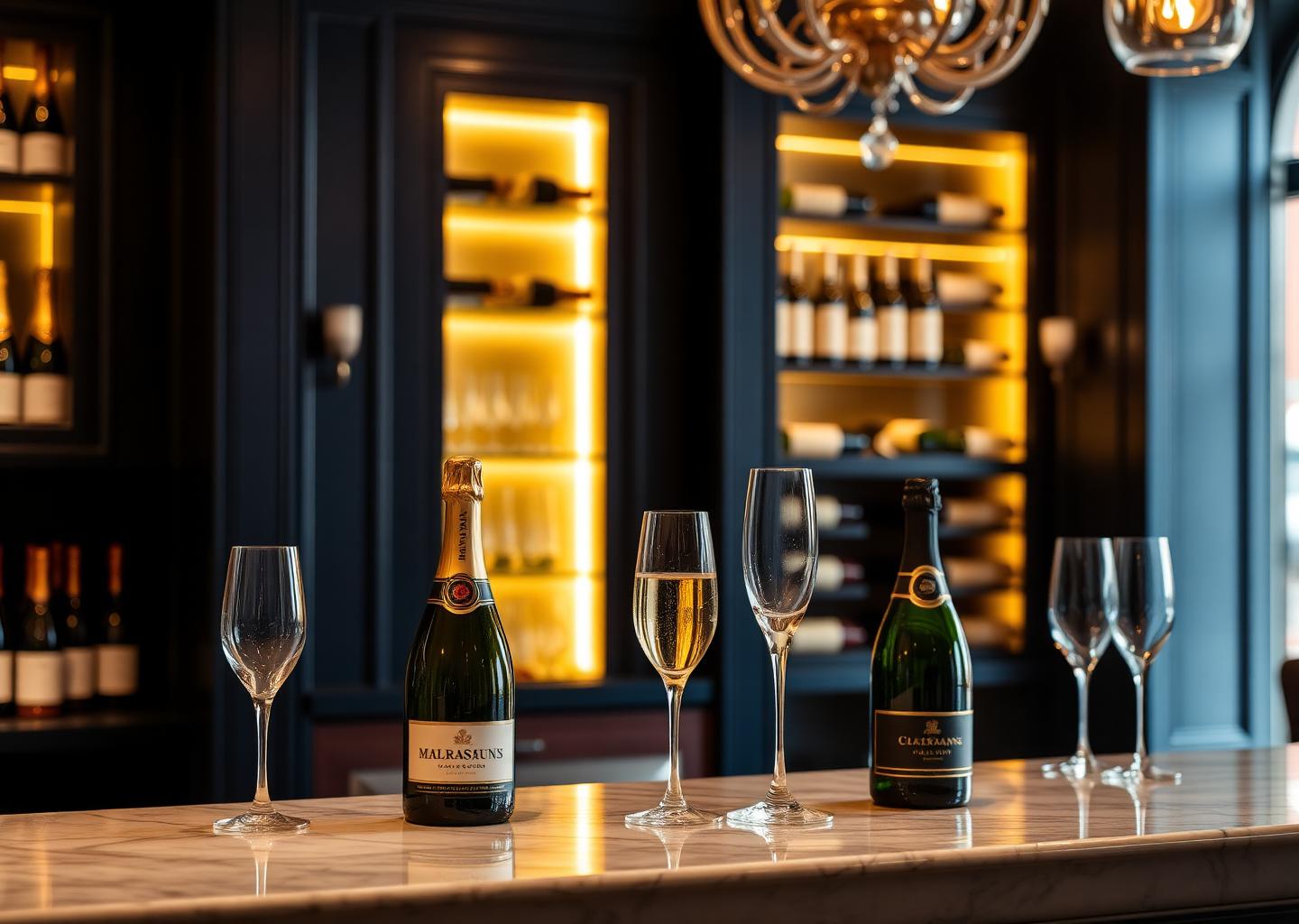 Wine bar elegante con champagne e vini selezionati